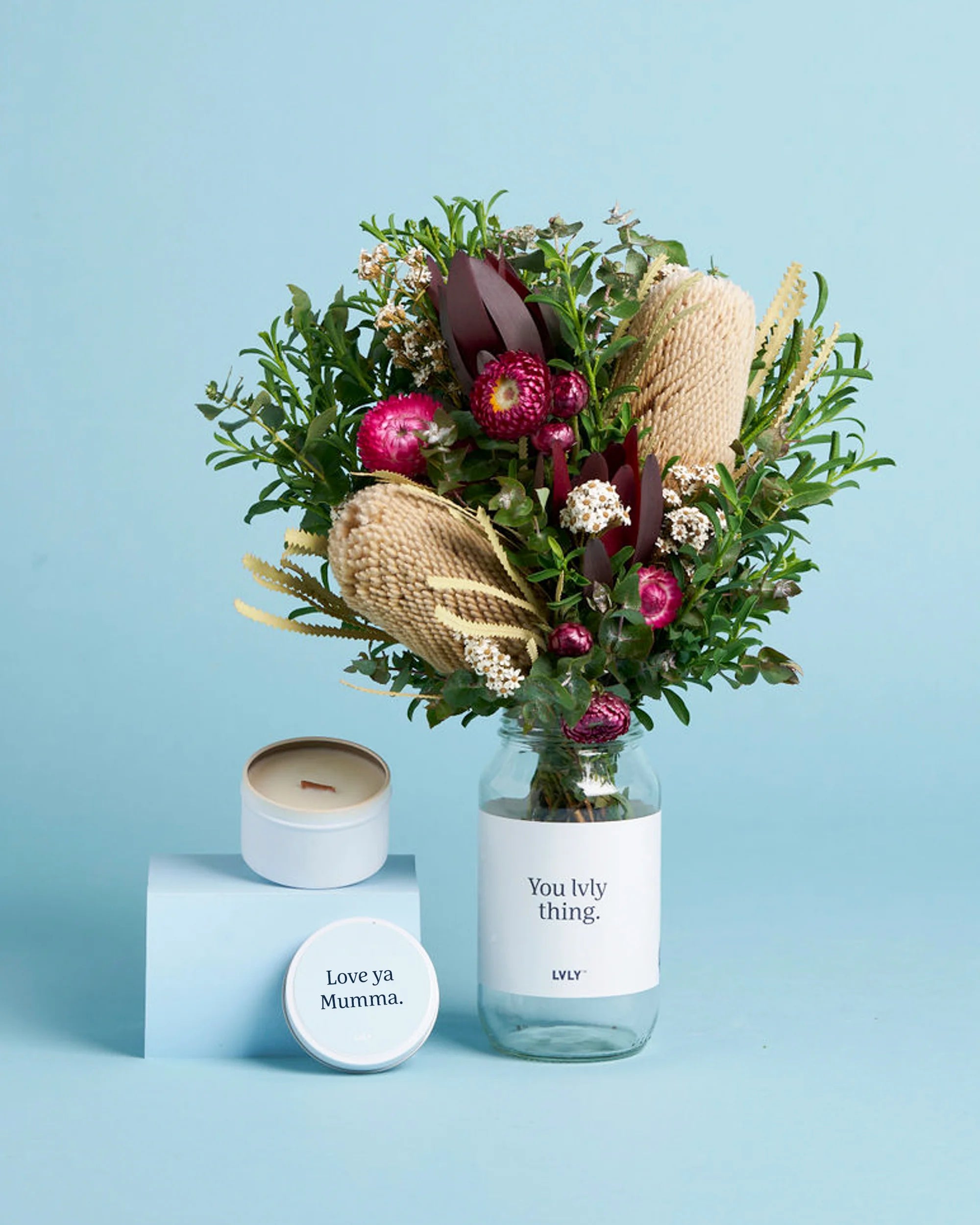 Personalised Candle + Native Posy
