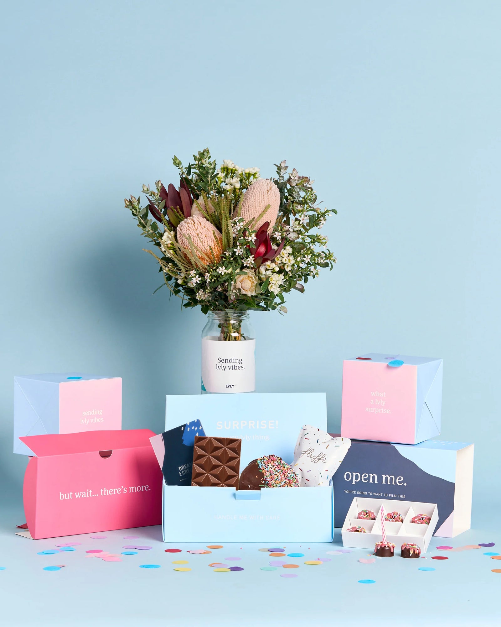 B’Day Confetti Explosion Box + Native Posy