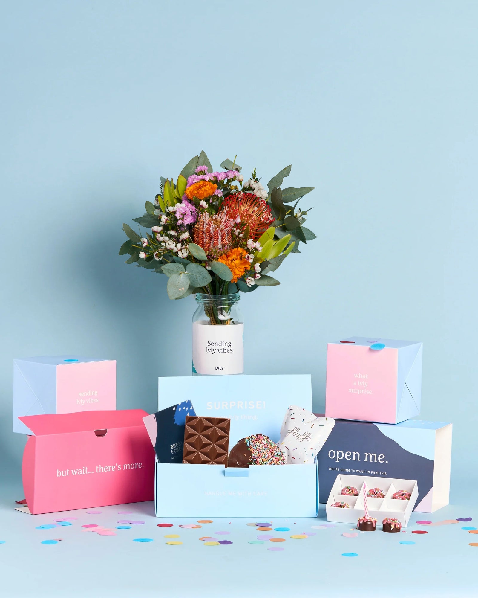 B’Day Confetti Explosion Box + Native Posy