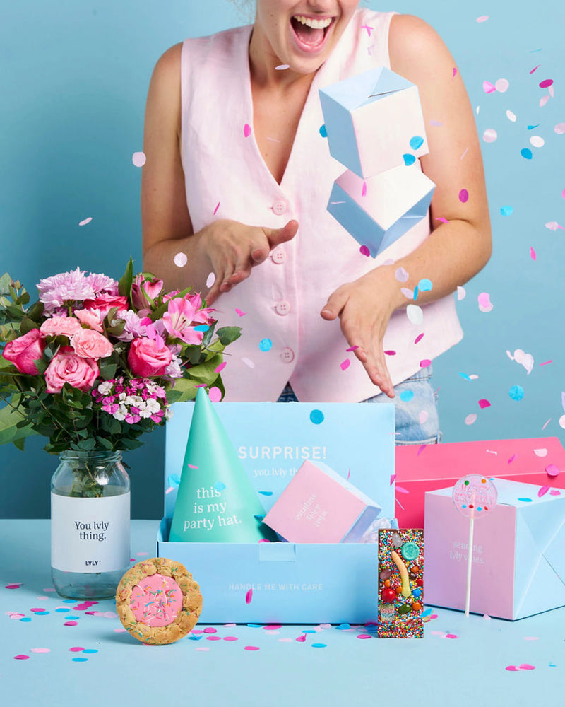 B’Day Vibes Explosion Box + Flowers