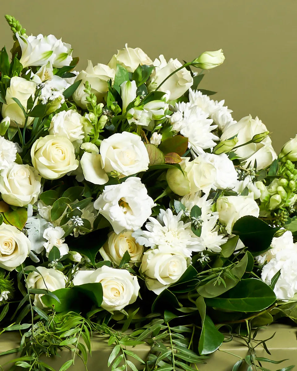 Premium White Casket Flower Arrangement