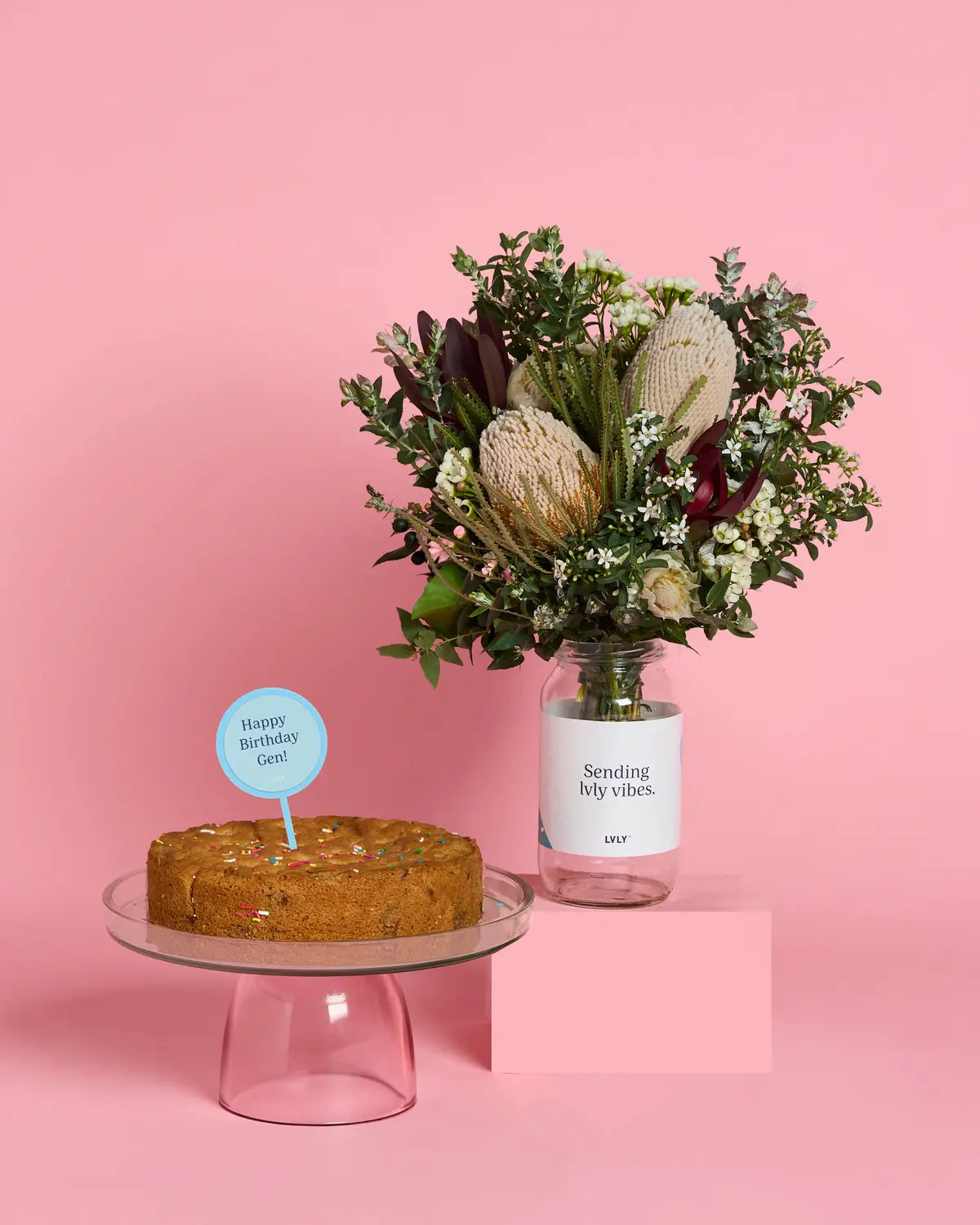 Personalised Cake + Native Posy