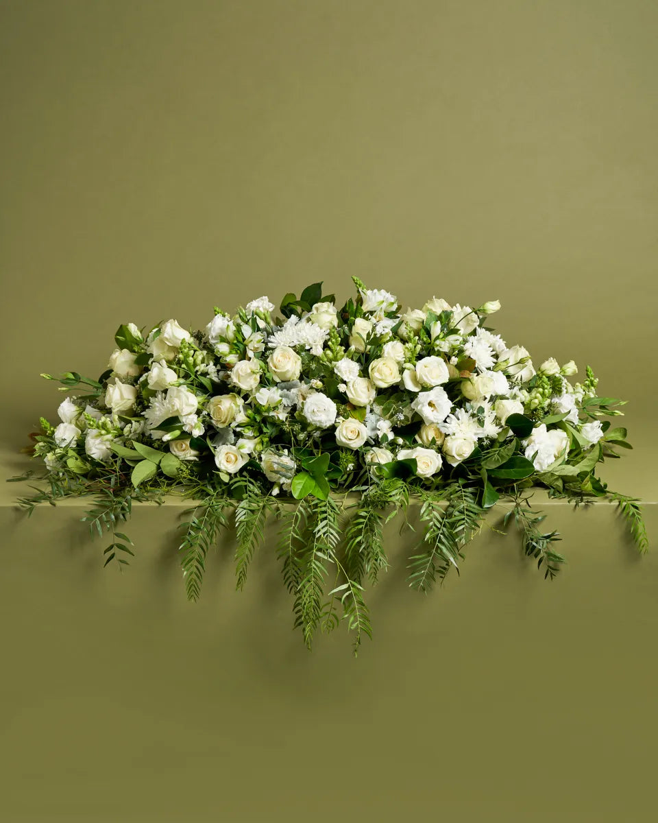 Premium White Casket Flower Arrangement