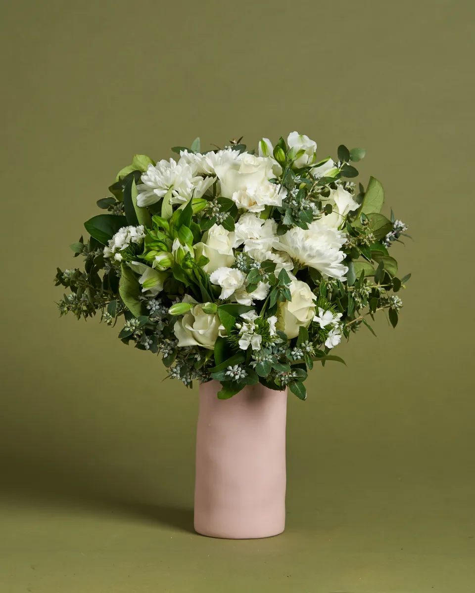 White Sympathy Flowers + Vase LVLY