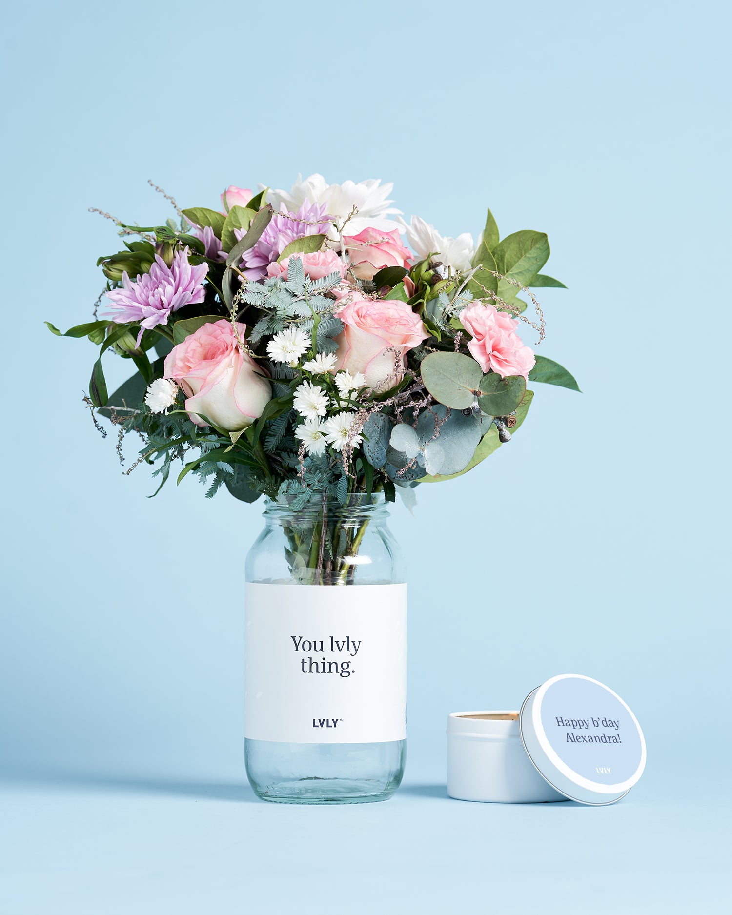 Personalised Candle + Flowers