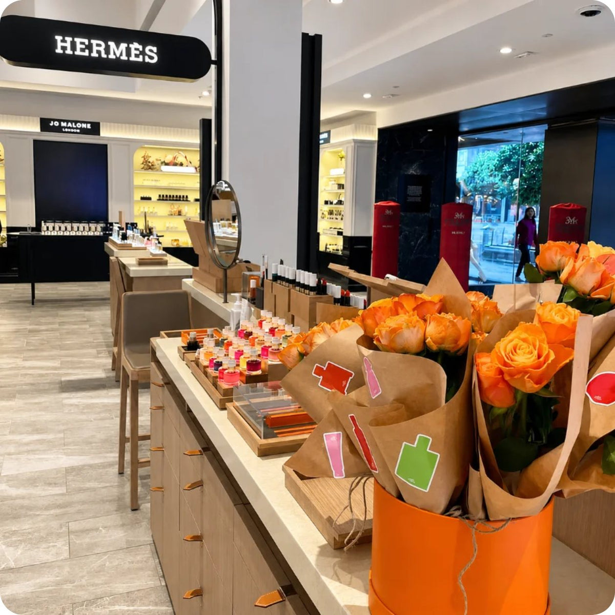 Single-stem roses for the Hermès counter opening at MYER