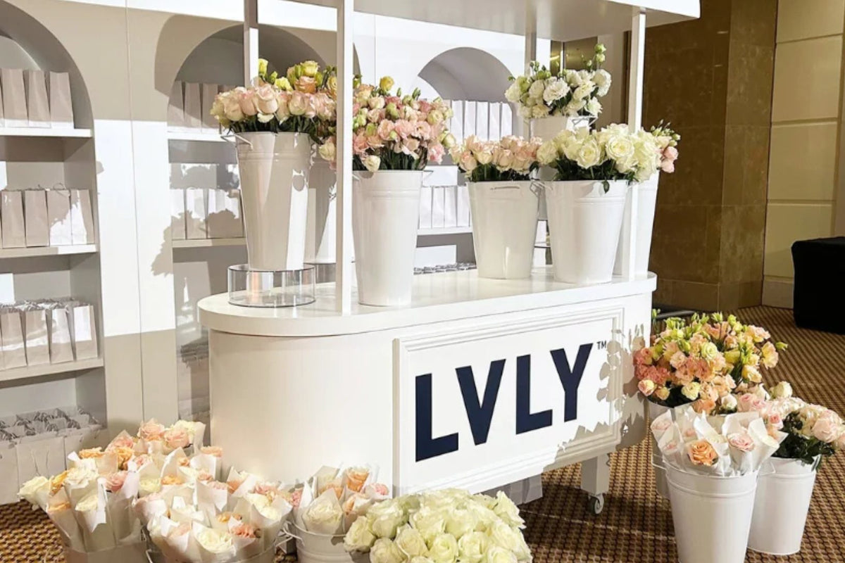 LVLY floral installation at a brand event